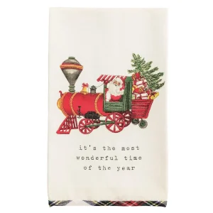 Mud Pie Train Christmas Tartan Towel