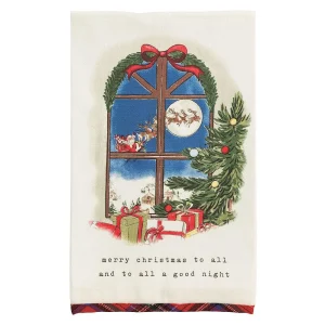 Mud Pie Window Scene Christmas Tartan Towel