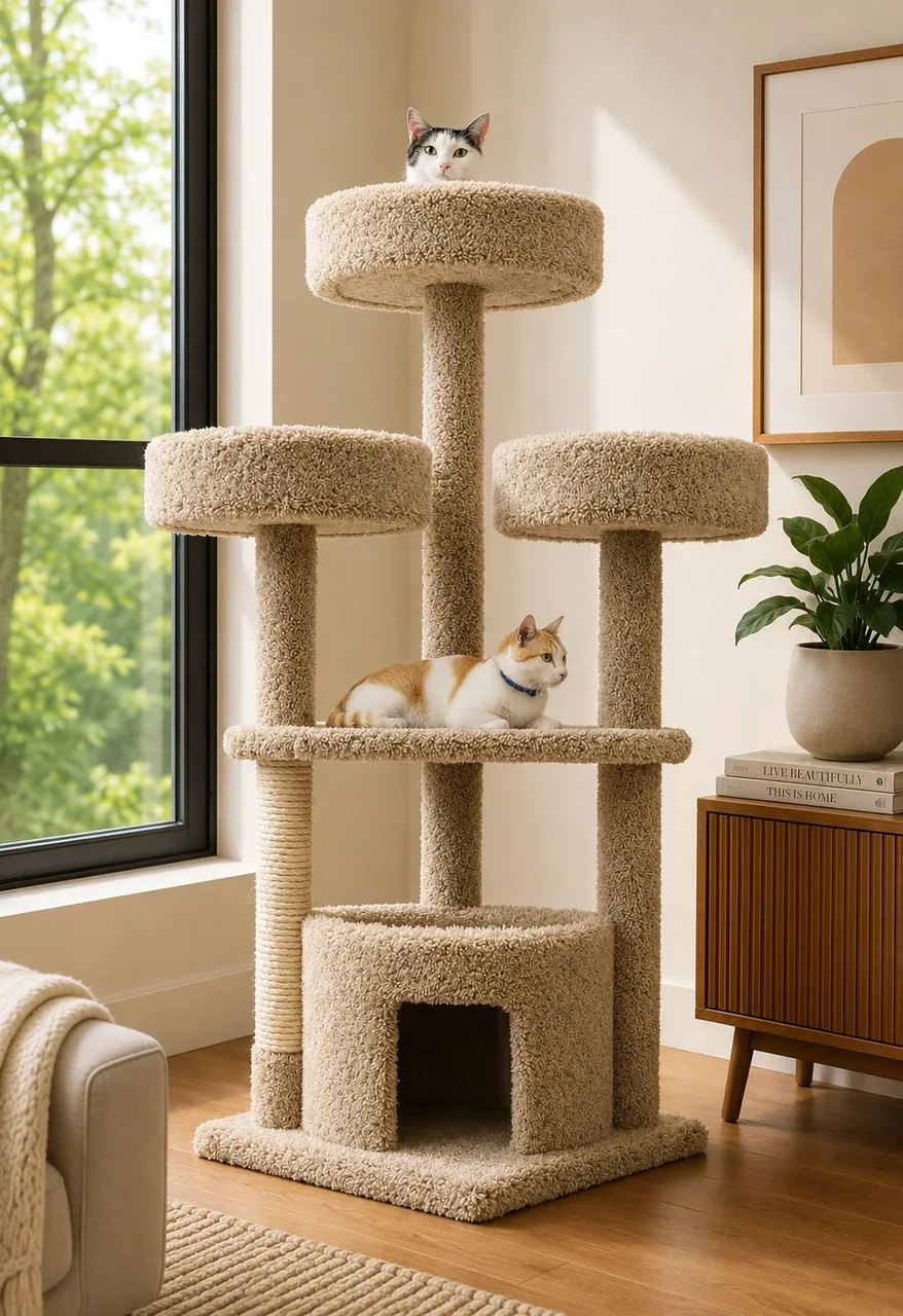 Multi-Level Cat Condo with Enclosed House