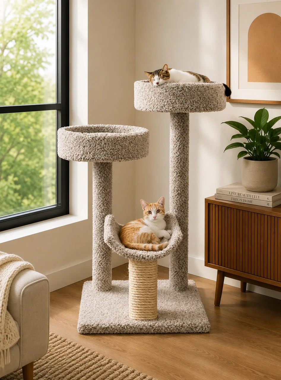 Multi-Level Cat Perch for Window Viewing – Easy-Climb 3-Level Design