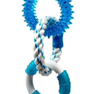 Multipet Canine Clean Peppermint With 3 Rings - 2 TPR And 1 Rope Dog Toy Blue, White 11 in