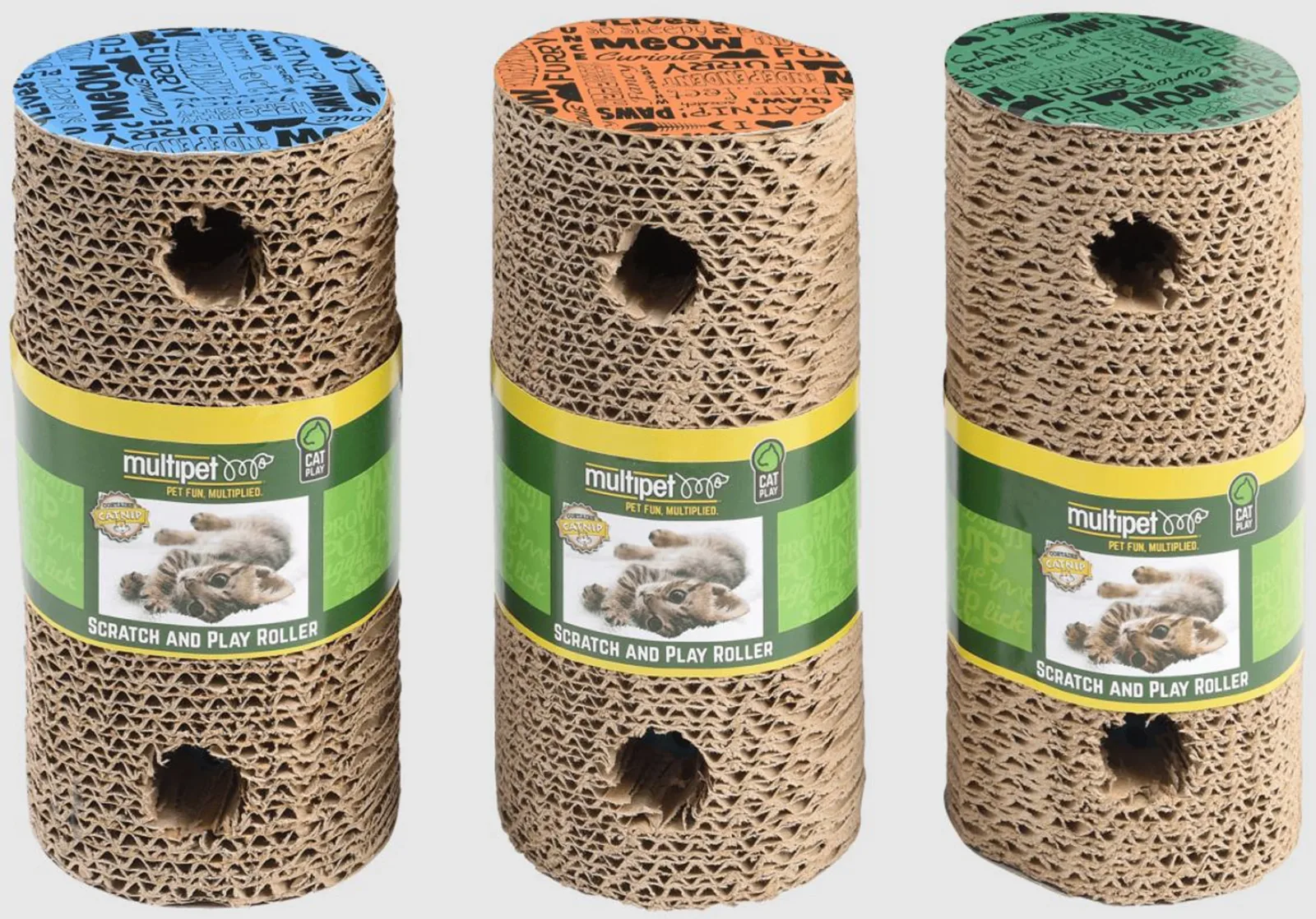 Multipet Cat Scratch Roller Catnip Cat Toy Assorted, 7.5 in