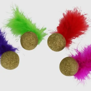 Multipet Compressed Catnip Ball with Feather Cat Toy Assorted, 5 in