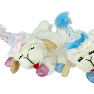 Multipet Lamb Chop Birthday Cat Toy 4 in Blue