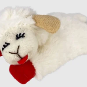 Multipet Lamb Chop Catnip Cat Toy White-Red, 4 in Small