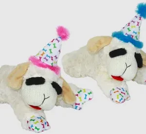 Multipet Lamb Chop? w/ Birthday Hat(Blue/Pink Assorted) 10.5 inch