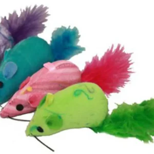 Multipet Yarn Mouse with Feather Tail, 3 in, 75-Count