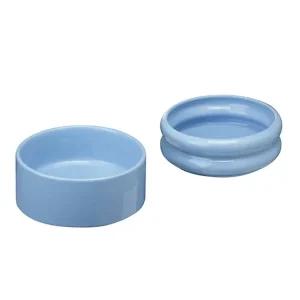 MuttNation Ribbed Ceramic Dog Bowl 2pk Blue