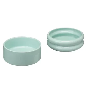 MuttNation Ribbed Ceramic Dog Bowl 2pk Green