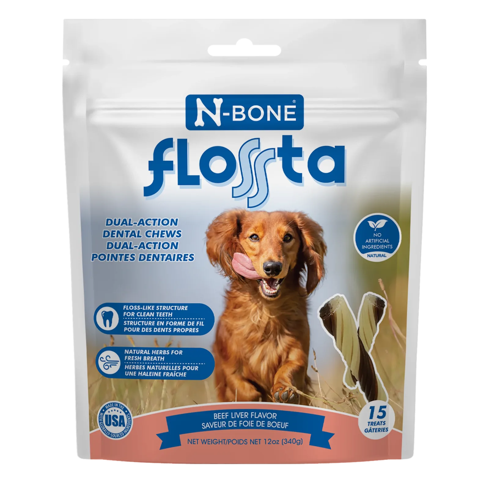 N-Bone Flossta Dual Action Dog Dental Chew Beef Liver 15 ct, 12 oz