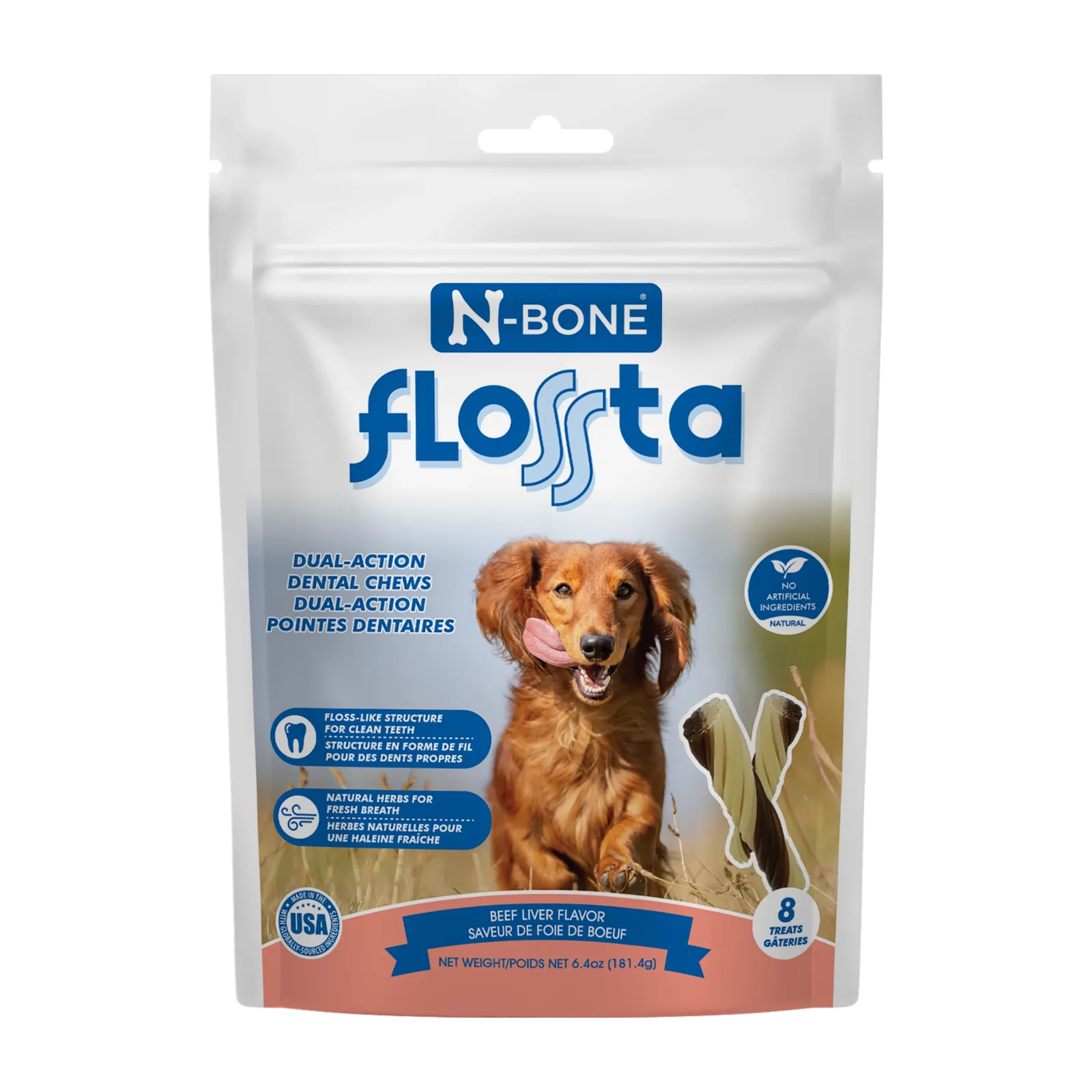 N-Bone Flossta Dual Action Dog Dental Chew Beef Liver 8 ct, 6.4 oz