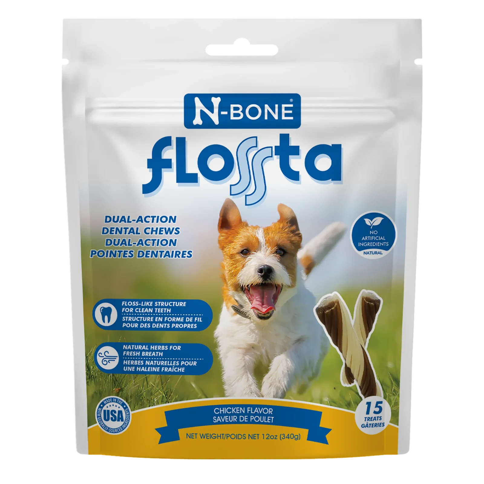 N-Bone Flossta Dual Action Dog Dental Chew Chicken 15 ct, 12 oz
