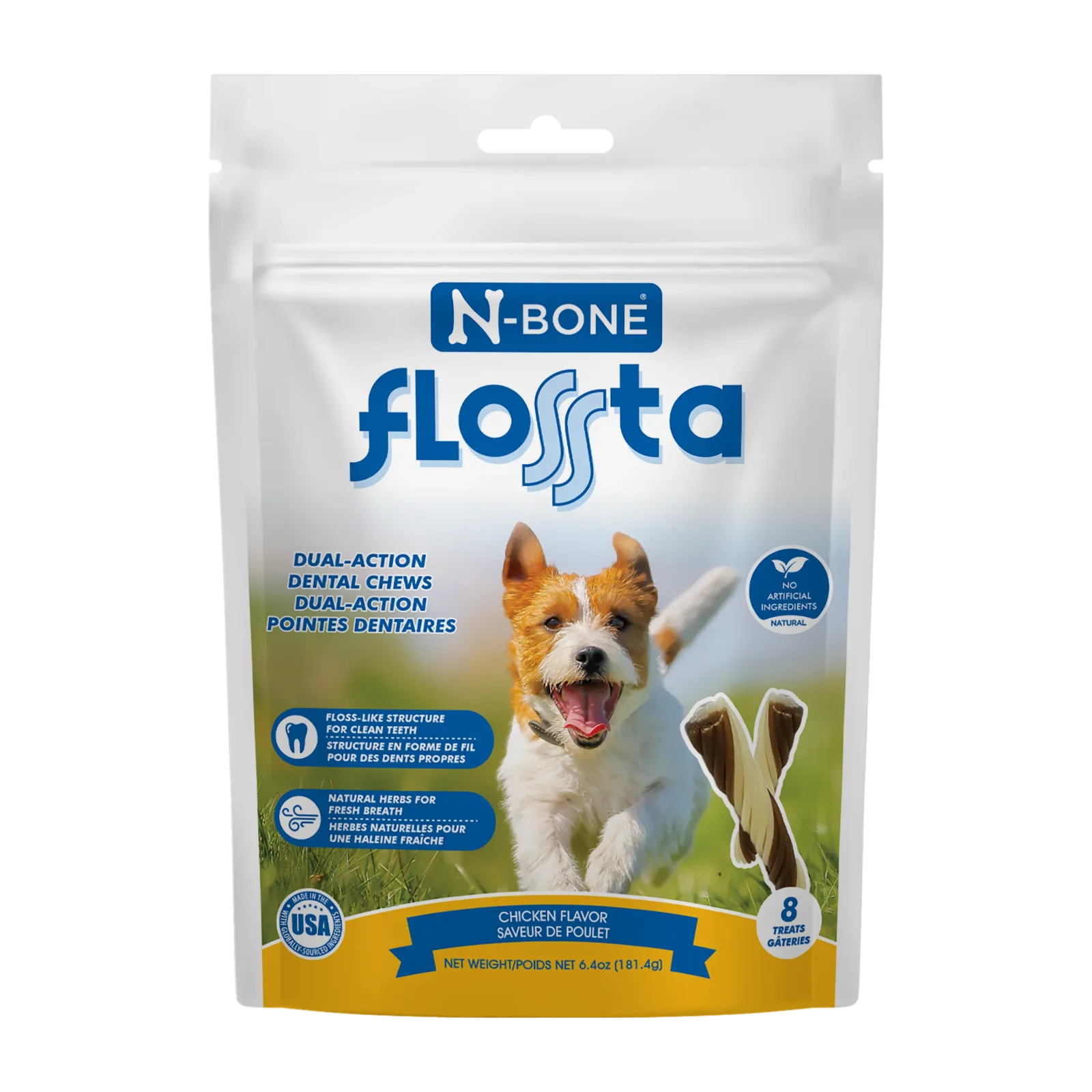 N-Bone Flossta Dual Action Dog Dental Chew Chicken 8 ct, 6.4 oz