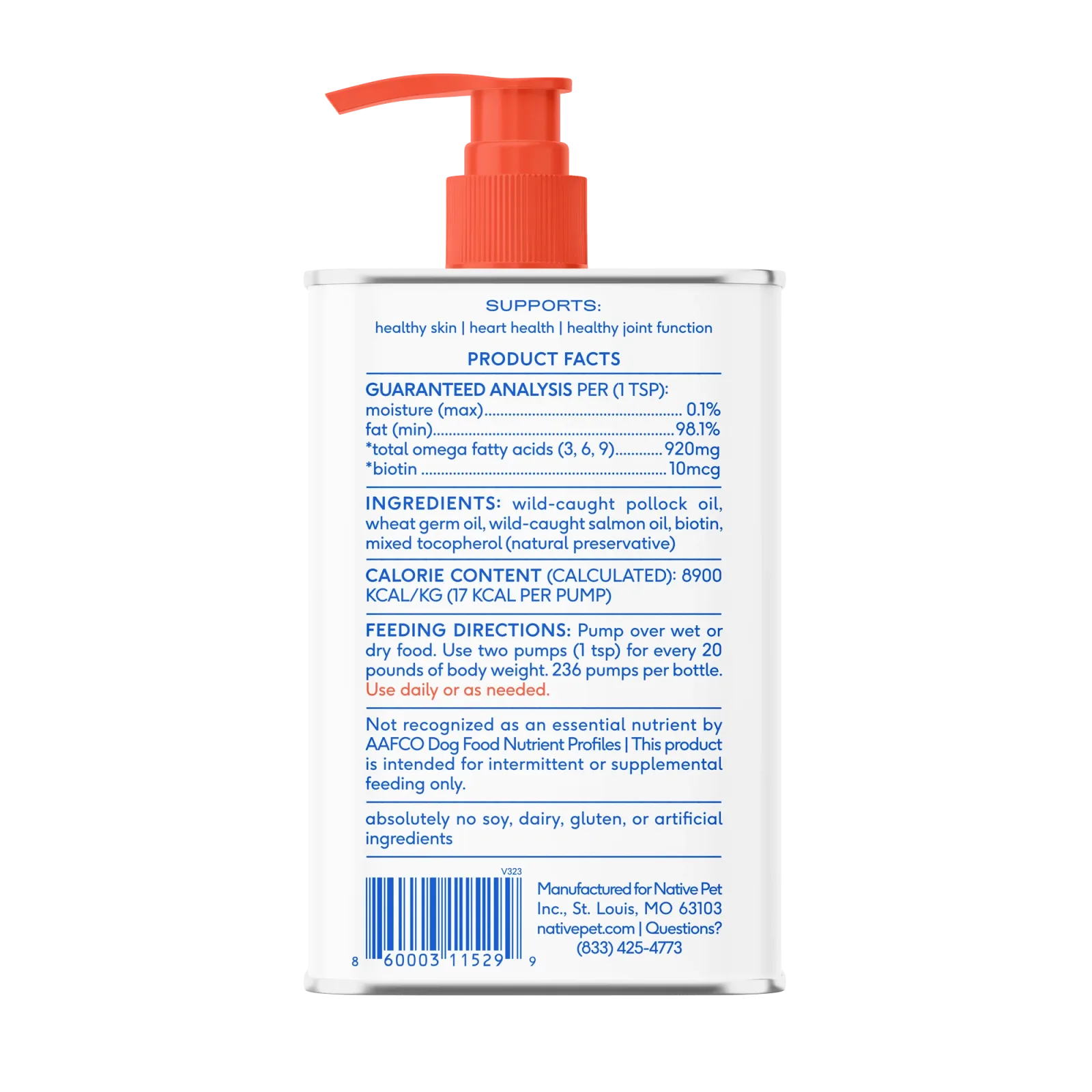 Native Pet Omega-3 Fish Oil & Alaskan Salmon Oil Skin & Coat Health Supplement for Dogs, 16 oz - Image 2