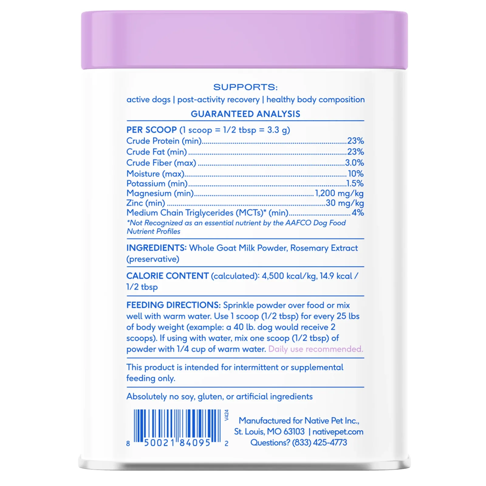 Native Pet Whole Goat Milk Powder Digestive, Recovery, & Energy Support for Active Dogs, 7 oz - Image 2
