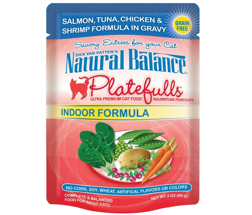 Natural Balance Pet Foods Original Ultra Platefulls Morsels in Gravy Wet Cat Food Pouch Salmon, Tuna, Chicken & Shrimp 3 oz