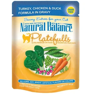 Natural Balance Pet Foods Original Ultra Platefulls Morsels in Gravy Wet Cat Food Pouch Turkey, Chicken, & Duck 3 oz