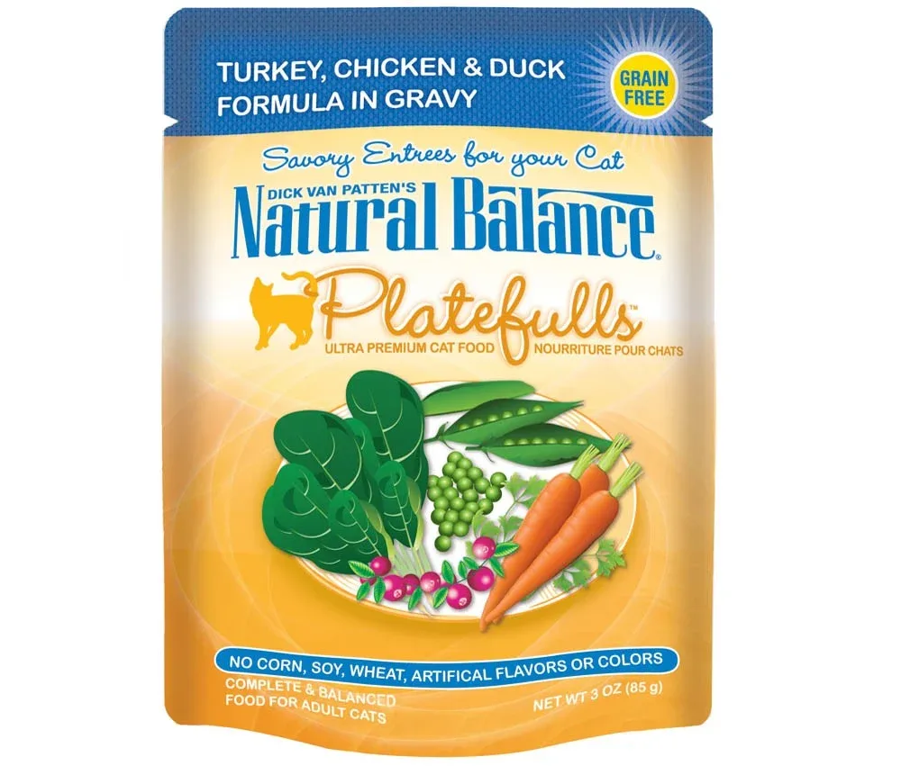 Natural Balance Pet Foods Original Ultra Platefulls Morsels in Gravy Wet Cat Food Pouch Turkey, Chicken, & Duck 3 oz