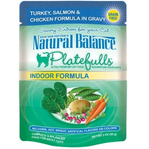 Natural Balance Pet Foods Original Ultra Platefulls Morsels in Gravy Wet Cat Food Pouch Turkey, Salmon & Chicken, 3 oz