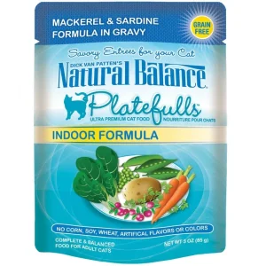 Natural Balance Platefulls Indoor Mackerel & Sardine in Gravy Wet Cat Food, 3 oz each, Case of 24