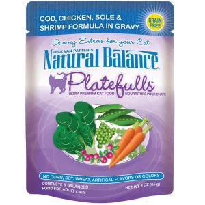 Natural Balance Platefulls Wet Cat Food - Cod, Chicken, Sole & Shrimp in Gravy, 3 oz each, Case of 24