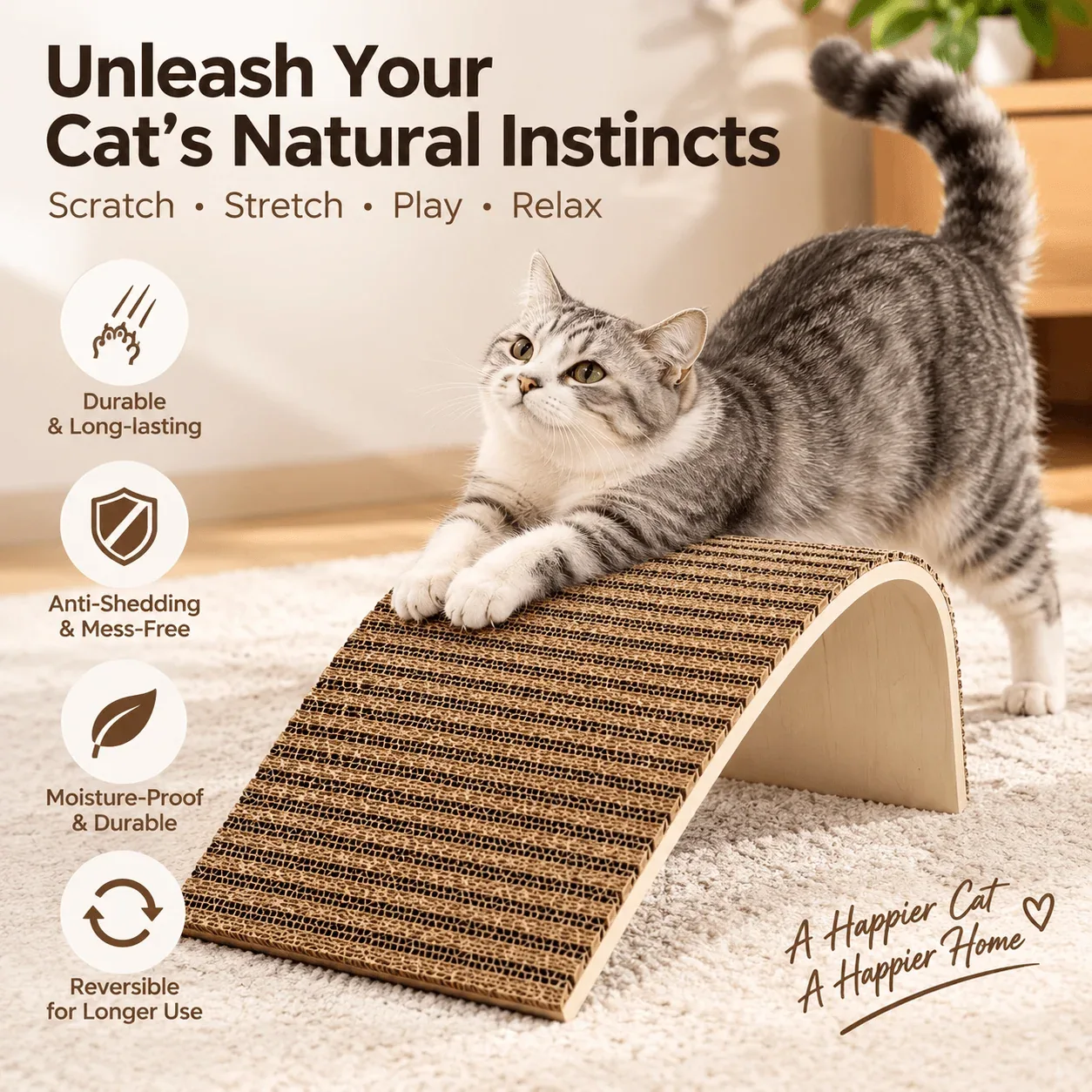 Natural Cork Cat Scratcher Ramp – Replaceable Pad with Catnip - Image 2