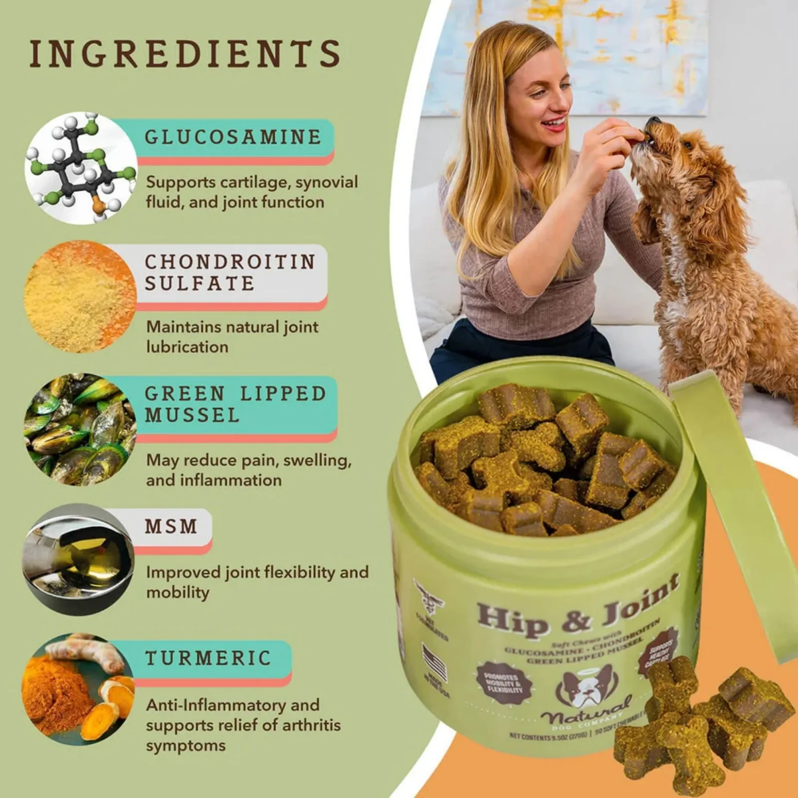 Natural Dog Company Dog Hip & Joint Supplement Dog Chews, 90-Count - Image 2