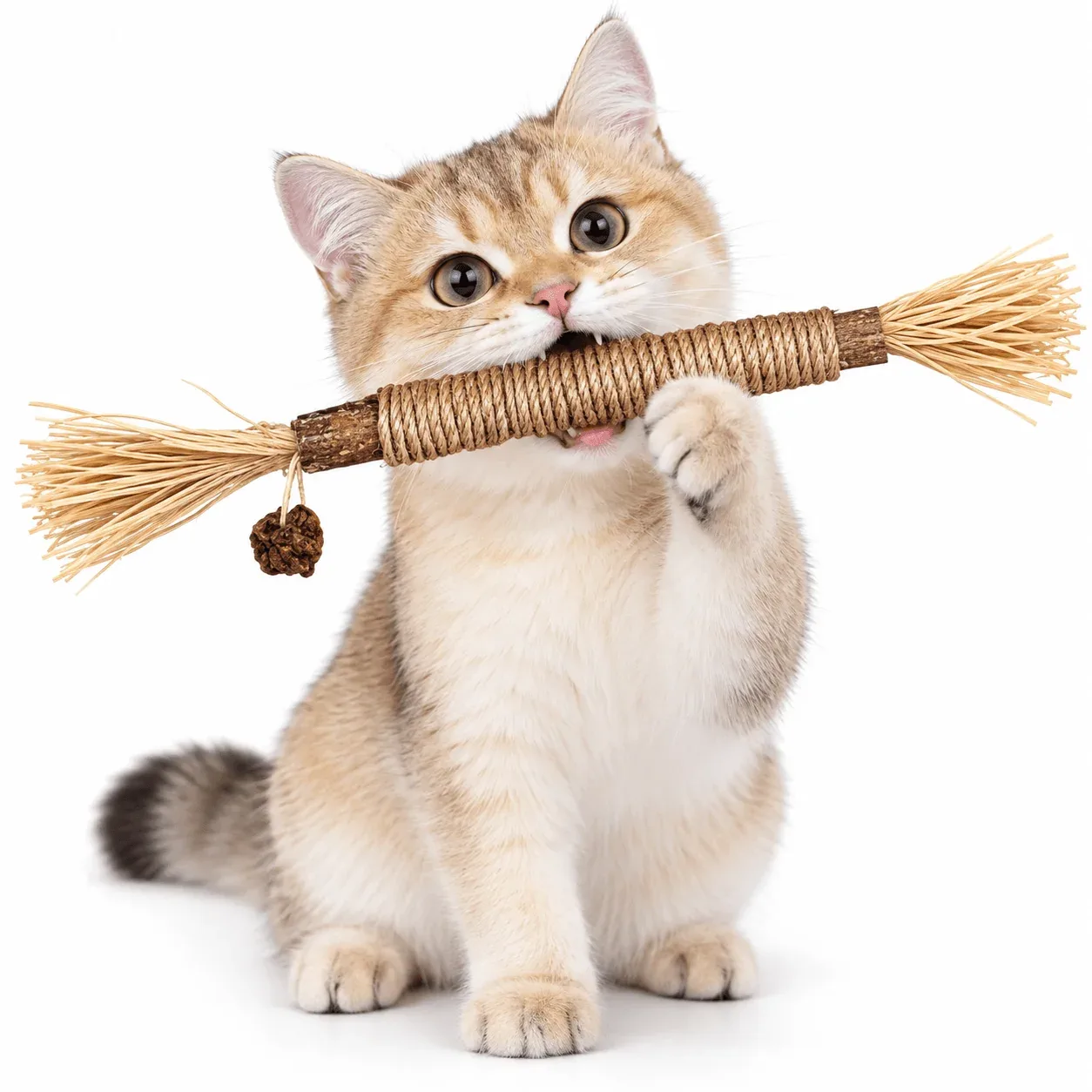 Natural Silvervine Cat Chew Stick with Sisal Rope & Raffia