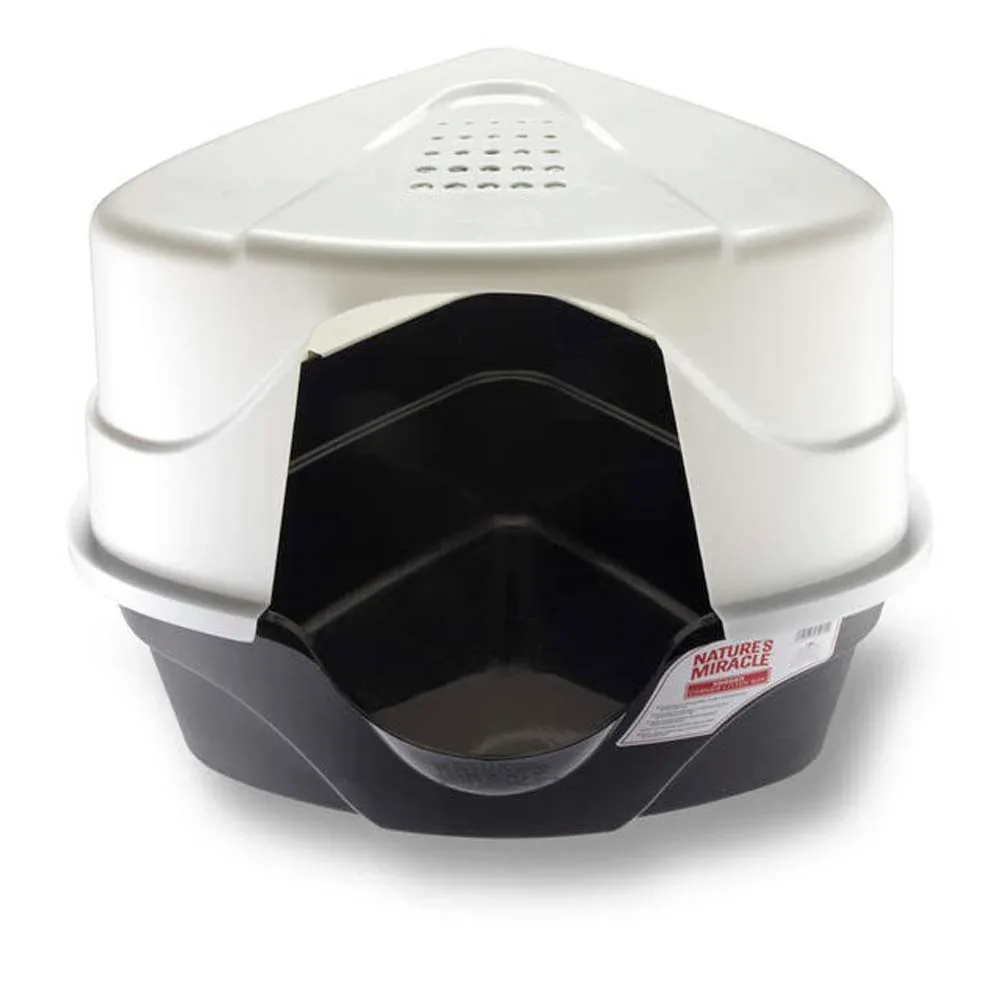 Nature's Miracle Just for Cats Advanced Hooded Corner Cat Litter Box Black/White X-Large