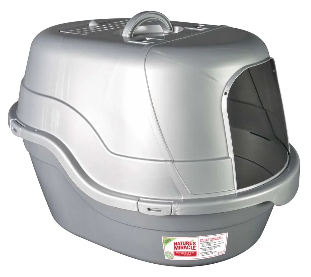 Nature's Miracle Oval Hooded Cat Litter Box Silver