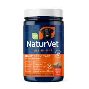 NaturVet Adult Daily Care All-In-One Supplement for Dogs, 10-In-1 Support, Hickory Smoked Bacon Flavor, 60 Count