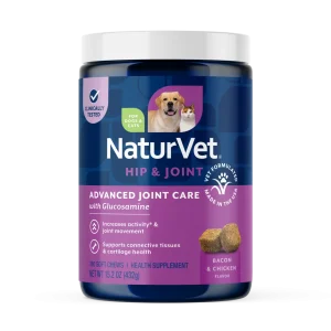 NaturVet Advanced Joint Care Hip & Joint Supplement for Dogs and Cats, Bacon and Chicken Flavor, 180 Count