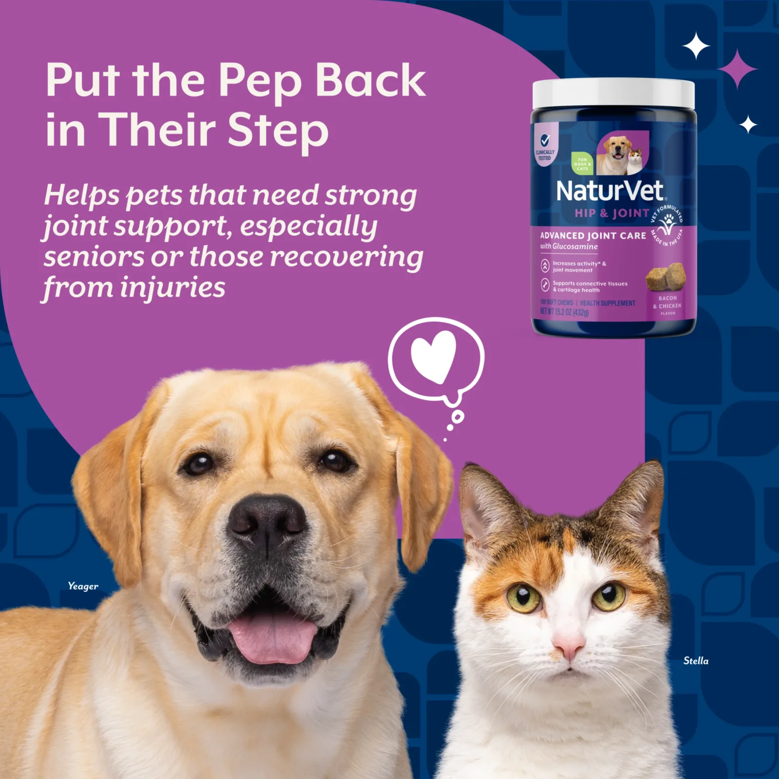 NaturVet Advanced Joint Care Hip & Joint Supplement for Dogs and Cats, Bacon and Chicken Flavor, 180 Count - Image 2