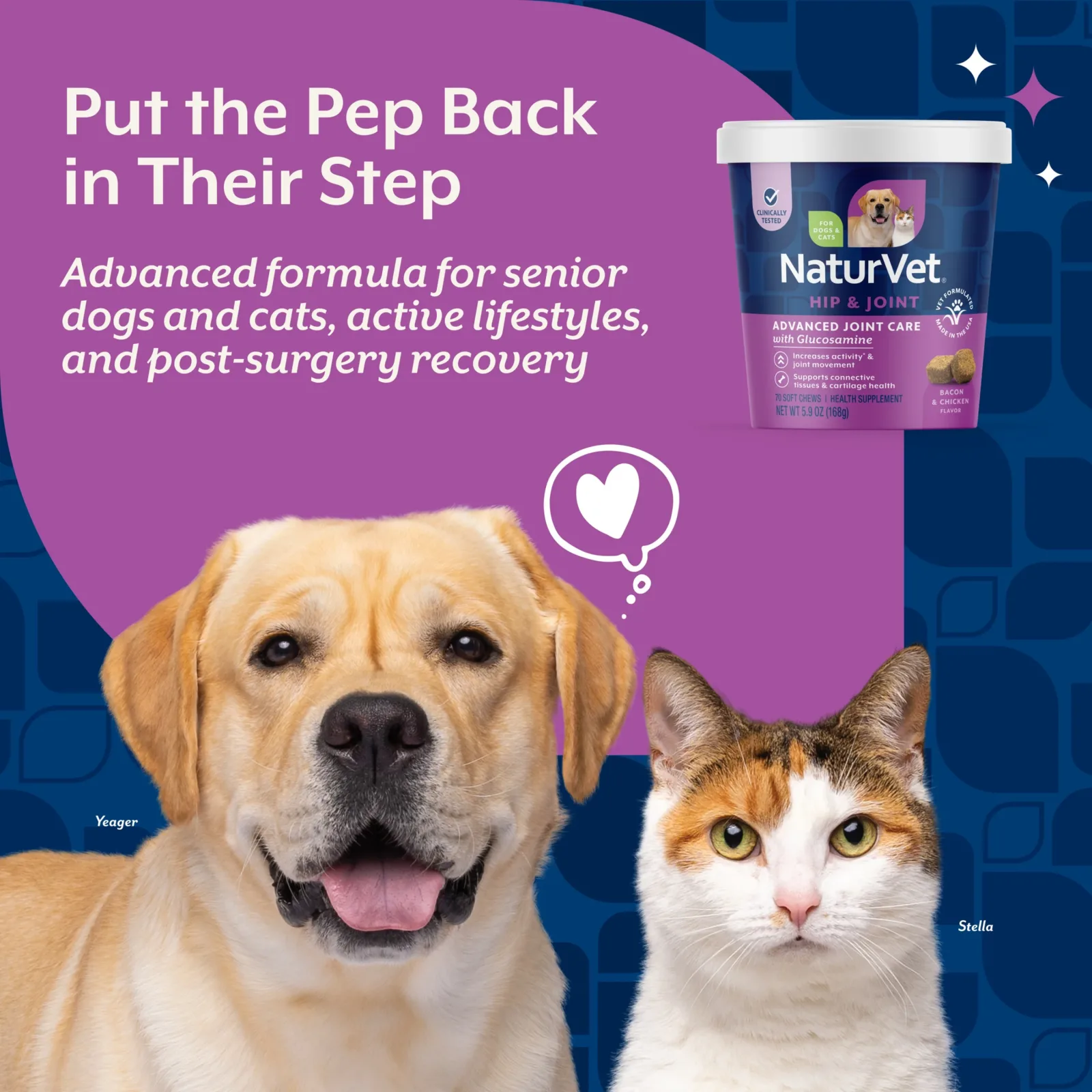 NaturVet Advanced Joint Care Hip & Joint Supplement for Dogs and Cats, Bacon and Chicken Flavor, 70 Count - Image 2