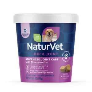 NaturVet Advanced Joint Care Hip & Joint Supplement for Dogs and Cats, Bacon and Chicken Flavor, 70 Count