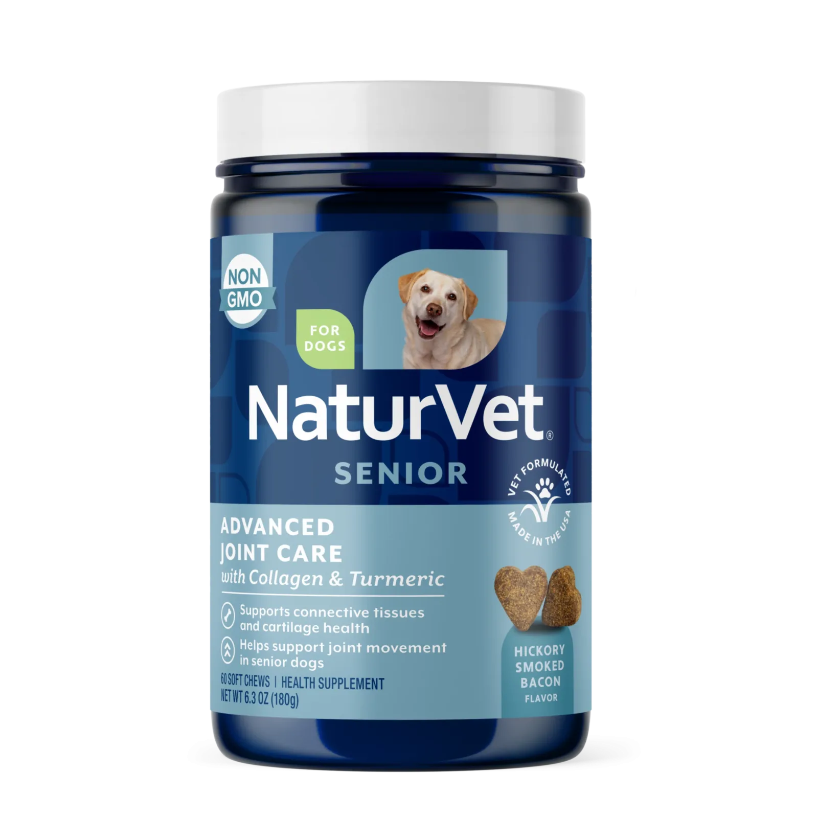 NaturVet Advanced Joint Care Senior Supplements for Dogs, Bacon and Chicken Flavor, 60 Count