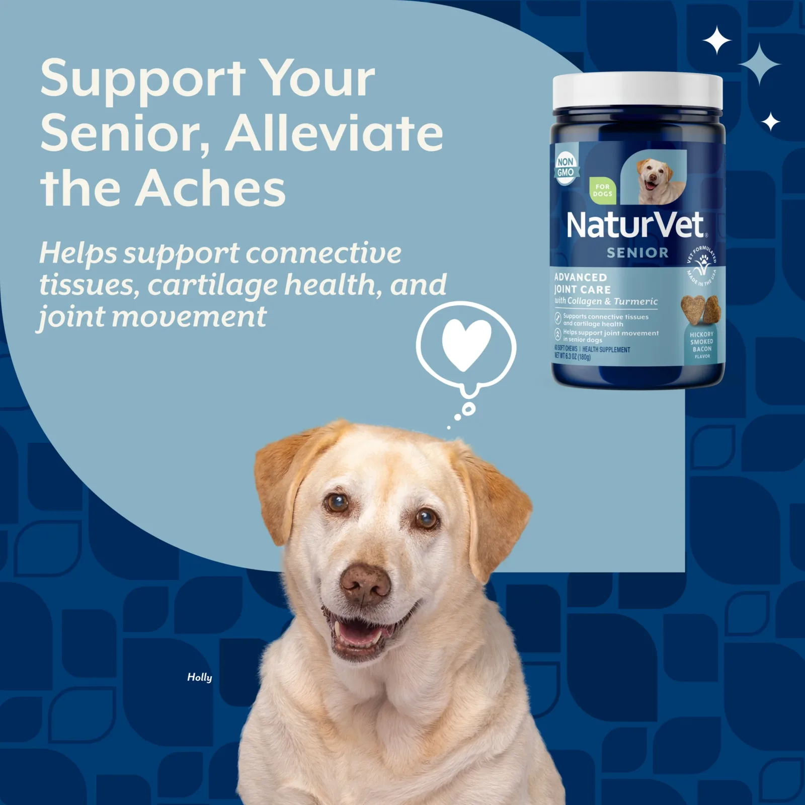 NaturVet Advanced Joint Care Senior Supplements for Dogs, Bacon and Chicken Flavor, 60 Count - Image 2