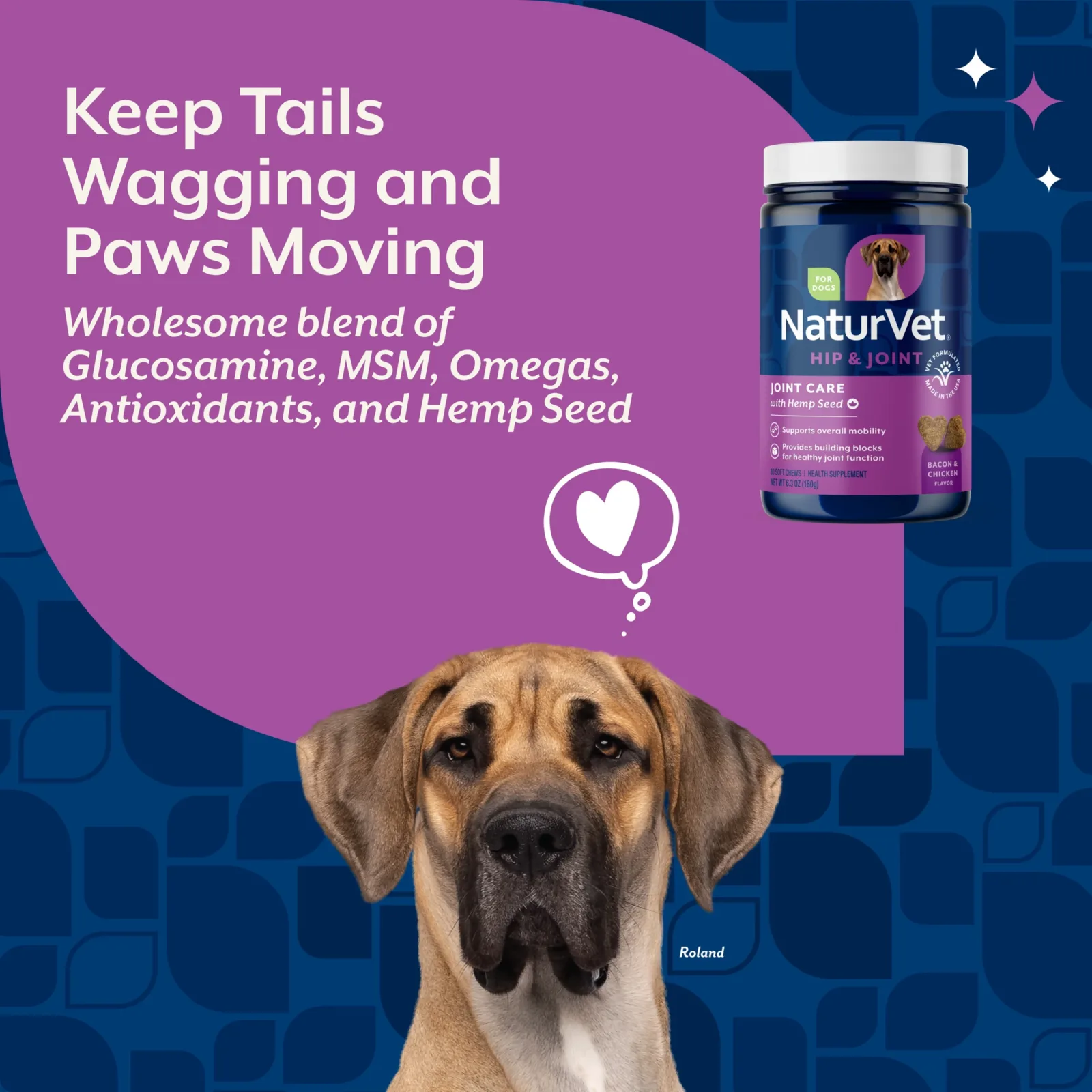 NaturVet Joint Care with Hemp Hip & Joint Supplement for Dogs, Bacon and Chicken Flavor, 60 Count - Image 2