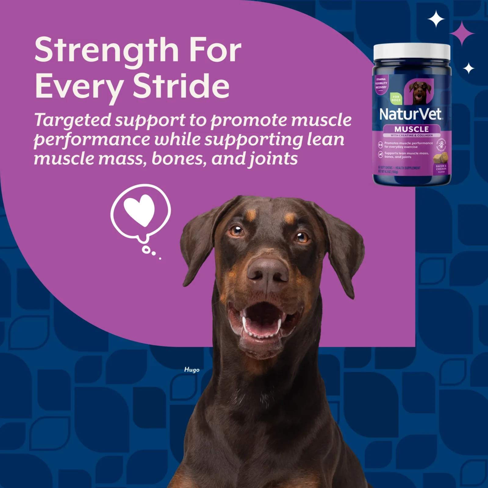 NaturVet Muscle Targeted Care Hip & Joint Supplement for Dogs, Bacon and Chicken Flavor, 60 Count - Image 2