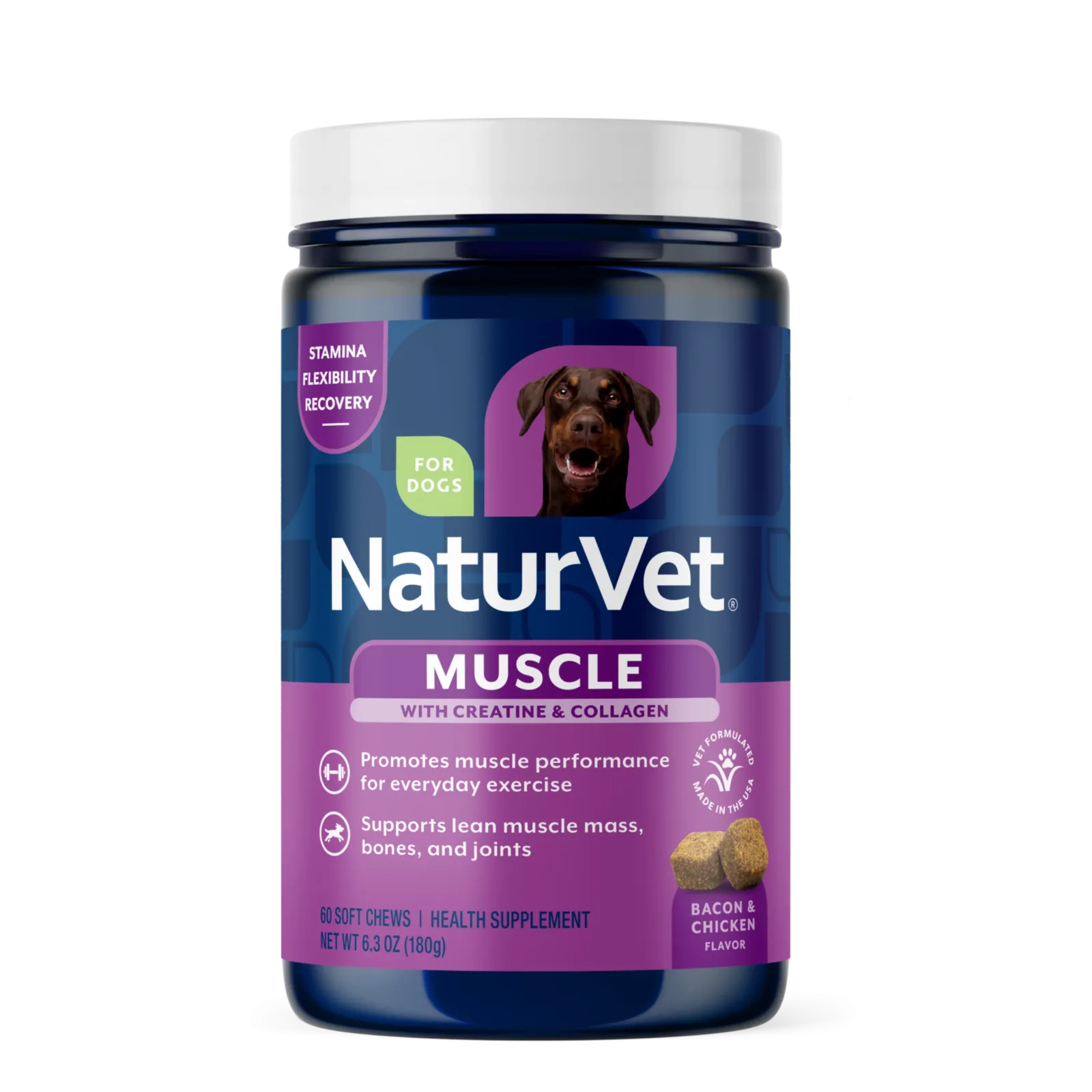 NaturVet Muscle Targeted Care Hip & Joint Supplement for Dogs, Bacon and Chicken Flavor, 60 Count