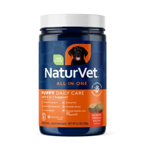 NaturVet Puppy Daily Care All-In-One Supplement for Dogs, 6-In-1 Support, Hickory Smoked Bacon Flavor, 60 Count