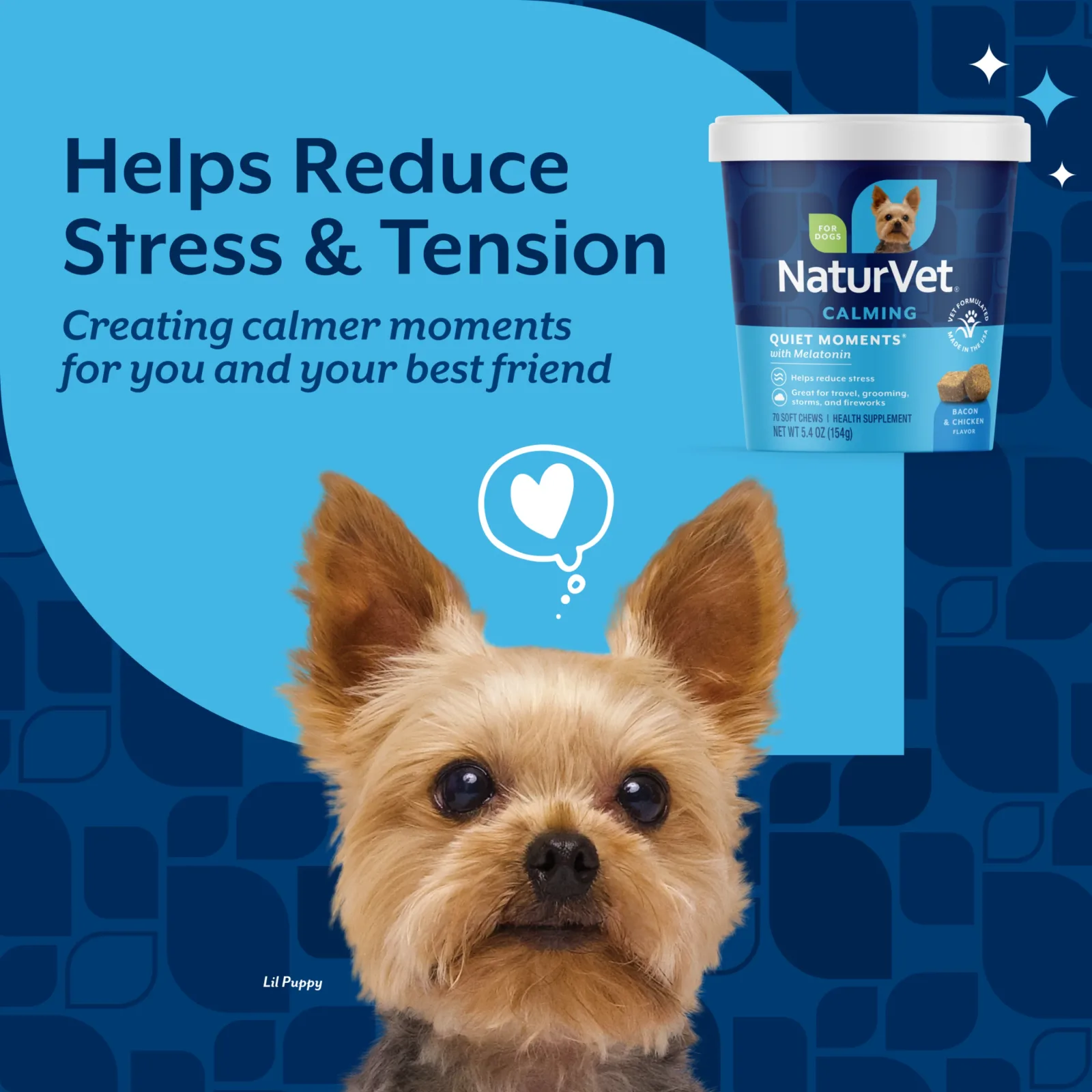 NaturVet Quiet Moments Calming Supplement for Dogs, Bacon and Chicken Flavor, 70 Count - Image 2