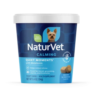 NaturVet Quiet Moments Calming Supplement for Dogs, Bacon and Chicken Flavor, 70 Count