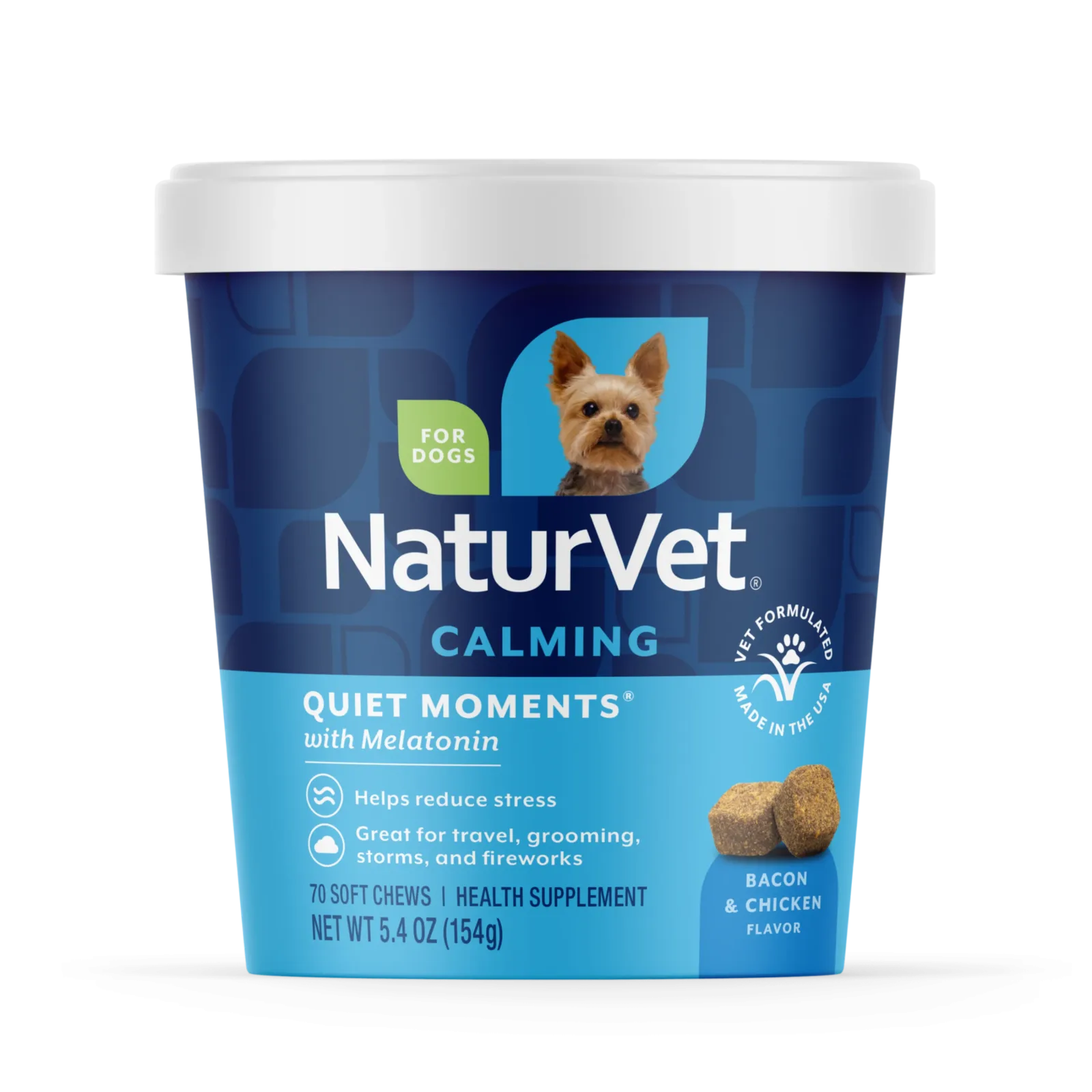 NaturVet Quiet Moments Calming Supplement for Dogs, Bacon and Chicken Flavor, 70 Count