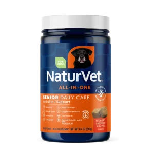 NaturVet Senior Daily Care All-In-One Supplement for Dogs, 8-In-1 Support, Hickory Smoked Bacon Flavor, 60 Count