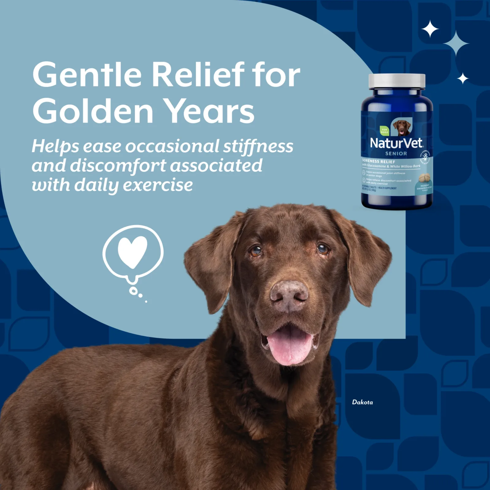 NaturVet Soreness Relief Senior Supplement for Dogs, Hickory Smoked Bacon Flavor, 60 Chewable Tablets - Image 2