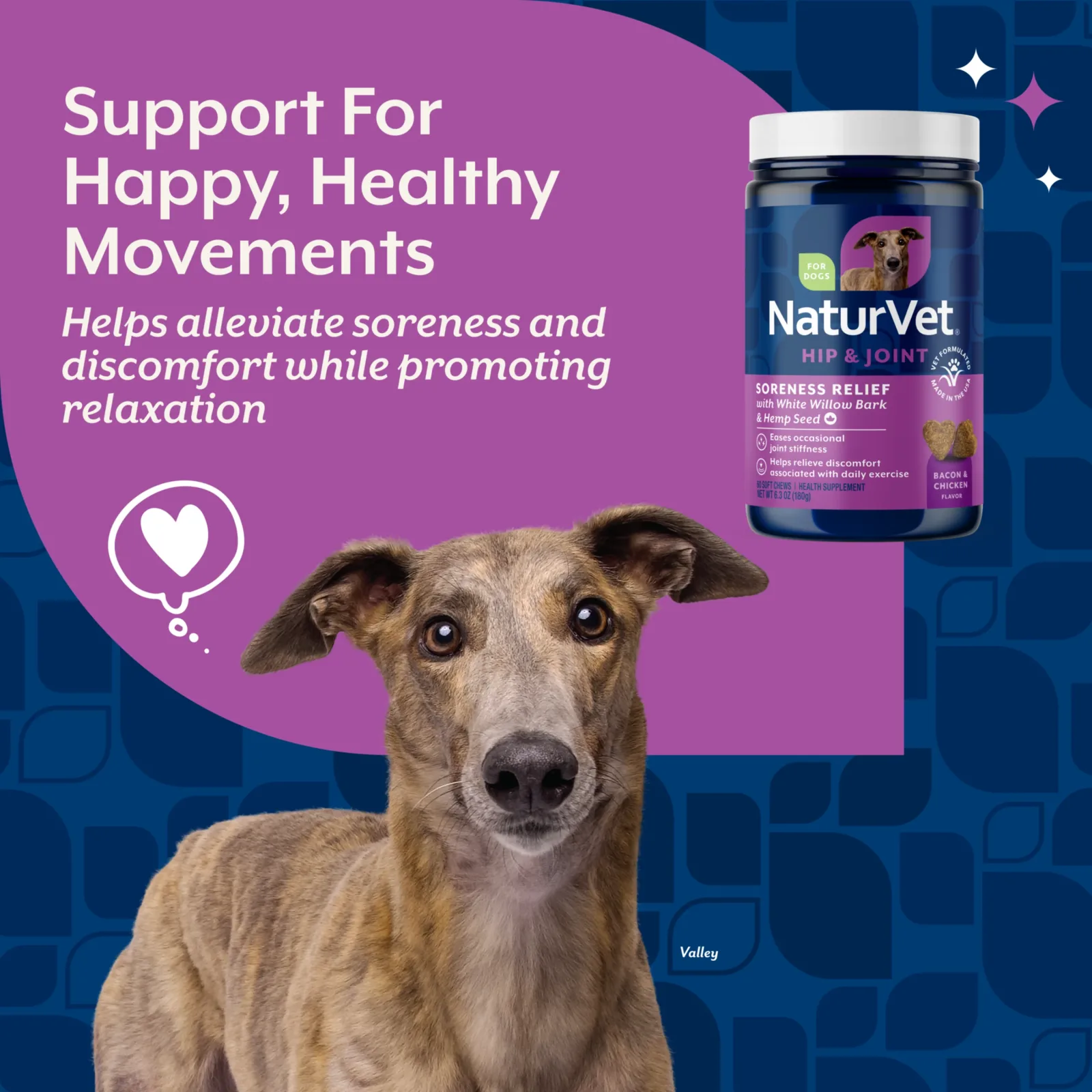 NaturVet Soreness Relief with Hemp Seed Hip & Joint Supplement for Dogs, Bacon and Chicken Flavor, 60 Count - Image 2