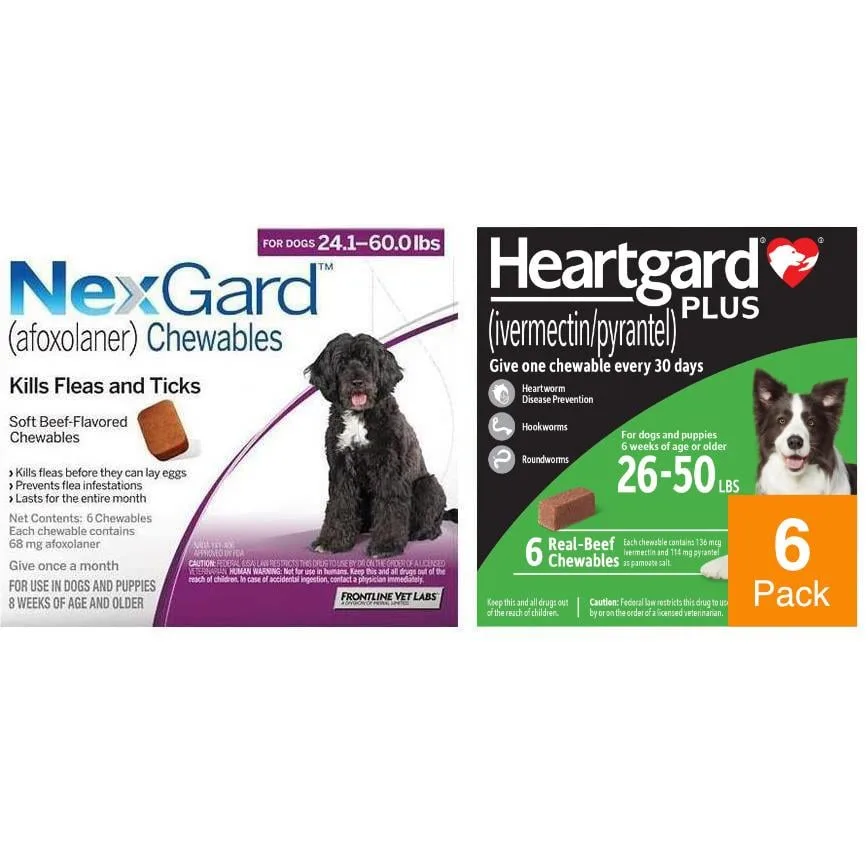 NexGard & Heartgard (Green) Combo Dogs 24-60 lbs (10-25kg) - 6 pack