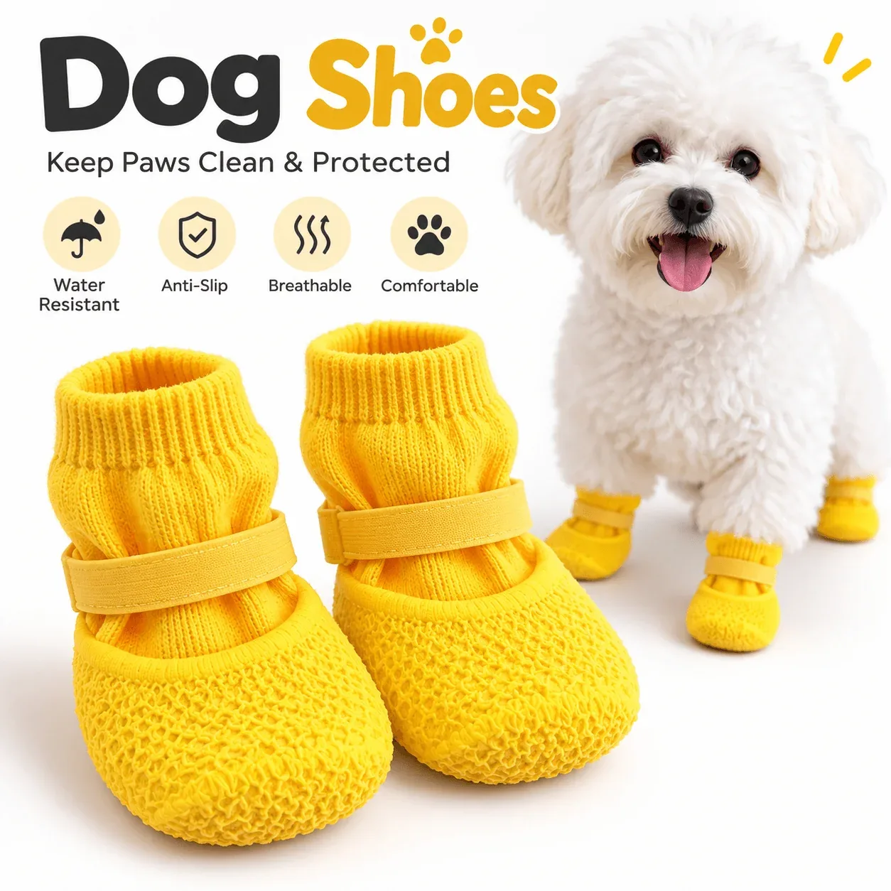 Non-Slip Dog Boots with Waterproof Soles – Set of 4