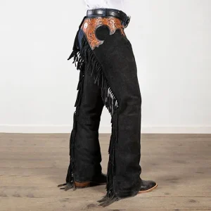 NRS Black Suede Tooled Chaps